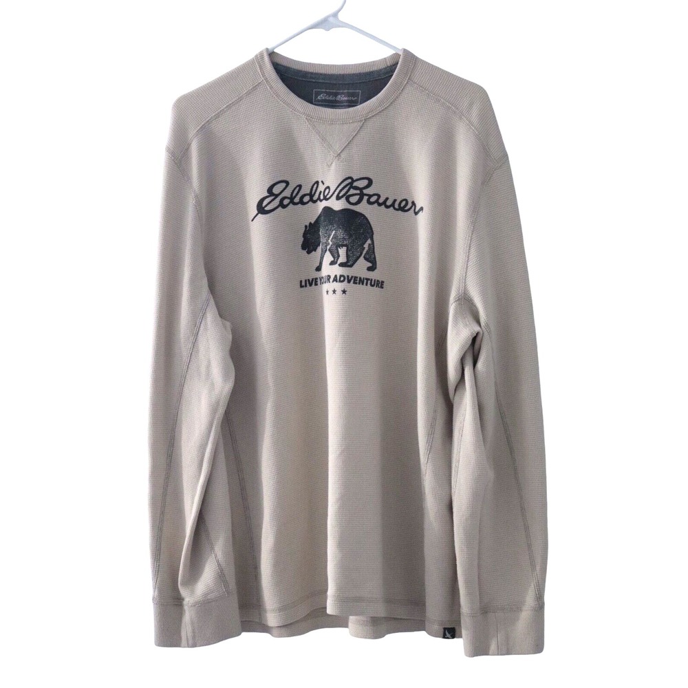 EDDIE BAUER Sweatshirt Men XL Tan Outdoor Thermal Pullover Hiking Biking Walking
